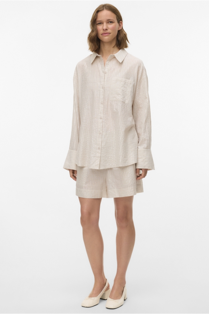 VMPAULINE LS SHIRT WVN GA 10324604 SILVER LINING/SNOW WHITE